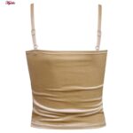 کراپ‌تاپ زنانه مدل مخملی پددار کد 4639 رنگ کرم