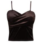 کراپ‌تاپ زنانه مدل مخملی پددار کد 4639 رنگ قهوه ای