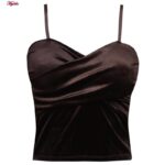 کراپ‌تاپ زنانه مدل مخملی پددار کد 4639 رنگ قهوه ای