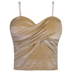 کراپ‌تاپ زنانه مدل مخملی پددار کد 4639 رنگ کرم