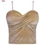 کراپ‌تاپ زنانه مدل مخملی پددار کد 4639 رنگ کرم