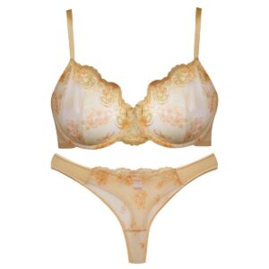 ست شورت و سوتین زنانه پدلی مدل فنردار گیپوری کد 4694 رنگ کرم