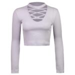 کراپ‌تی شرت آستین بلند زنانه ماییلدا مدل یقه ضربدری کد 4721-5010 رنگ سفید