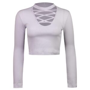 کراپ‌تی شرت آستین بلند زنانه ماییلدا مدل یقه ضربدری کد 4721-5010 رنگ سفید