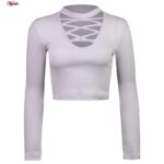 کراپ‌تی شرت آستین بلند زنانه ماییلدا مدل یقه ضربدری کد 4721-5010 رنگ سفید