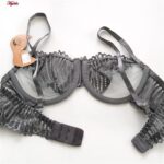 ست شورت و سوتین زنانه میسا مدل فنردار گیپوری کد 4735-6115 رنگ طوسی