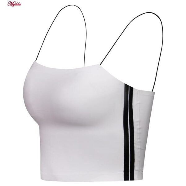 نیم تنه ورزشی زنانه ماییلدا مدل بدون فنر پددار بغل خط دار کد 4748 رنگ سفید
