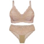 ست شورت و سوتین زنانه پانیذ مدل بدون فنر گیپوری 9016 رنگ کرم