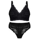 ست شورت و سوتین زنانه پانیذ مدل بدون فنر گیپوری 9016 رنگ مشکی