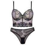 ست شورت و سوتین زنانه برتا مدل فنردار گیپوری کد 4740-1061 رنگ مشکی