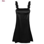 لباس خواب زنانه لورنزا مدل ساتن بند گلدار بغل نردبانی کد 4715-2000 رنگ مشکی به همراه کش مو