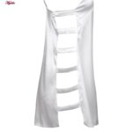 لباس خواب زنانه لورنزا مدل ساتن بند گلدار بغل نردبانی کد 4715-2004 رنگ سفید به همراه کش مو