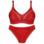 ست شورت و سوتین زنانه پانیذ مدل ساتن وسط توری بدون فنر کد 4648 رنگ قرمز