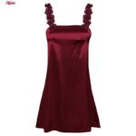 لباس خواب زنانه لورنزا مدل ساتن بند گلدار بغل نردبانی کد 4715-2042 رنگ زرشکی به همراه کش مو