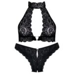 ست شورت و نیم تنه زنانه فیتن فرخ زادی مدل گیپوری قلبی 4764-456 رنگ مشکی