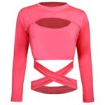 کراپ‌تی شرت آستین بلند زنانه ماییلدا مدل بند ضربدری کد 4723-491P رنگ صورتی