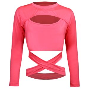 کراپ‌تی شرت آستین بلند زنانه ماییلدا مدل بند ضربدری کد 4723-491P رنگ صورتی