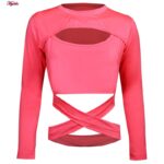 کراپ‌تی شرت آستین بلند زنانه ماییلدا مدل بند ضربدری کد 4723-491P رنگ صورتی