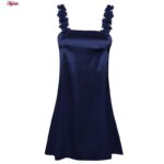 لباس خواب زنانه لورنزا مدل ساتن بند گلدار بغل نردبانی کد 4715-2041 رنک سرمه ای به همراه کش مو