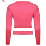 کراپ‌تی شرت آستین بلند زنانه ماییلدا مدل بند ضربدری کد 4723-491P رنگ صورتی