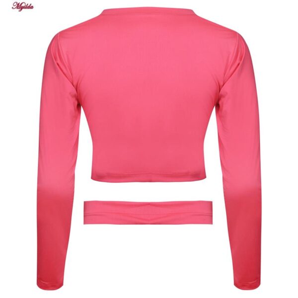 کراپ‌تی شرت آستین بلند زنانه ماییلدا مدل بند ضربدری کد 4723-491P رنگ صورتی