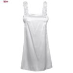 لباس خواب زنانه لورنزا مدل ساتن بند گلدار بغل نردبانی کد 4715-2004 رنگ سفید به همراه کش مو