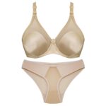 ست شورت و سوتین زنانه پانیذ مدل ساتن فنردار کد 4649 رنگ کرم