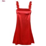 لباس خواب زنانه لورنزا مدل ساتن بند گلدار بغل نردبانی کد 4715-2005 رنگ قرمز به همراه کش مو