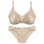 ست شورت و سوتین زنانه پانیذ مدل ساتن وسط توری بدون فنر کد 4648 رنگ کرم