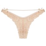 شورت زنانه کوزا مدل گیپور گلدار جلو بنددار کد 4885 رنگ کرم