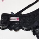 شورت زنانه کوزا مدل گیپور گلدار جلو بنددار کد 4885 رنگ مشکی