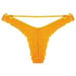 شورت زنانه کوزا مدل گیپور گلدار جلو بنددار کد 4885 رنگ زرد