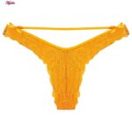 شورت زنانه کوزا مدل گیپور گلدار جلو بنددار کد 4885 رنگ زرد