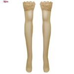 جوراب ساق بلند زنانه ماییلدا مدل لبه گیپوری نازک کد 4927-4445 رنگ کرم