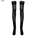 جوراب ساق بلند زنانه ماییلدا مدل لبه گیپوری نازک کد 4927-4445 رنگ مشکی