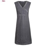 پیراهن زنانه کوزا مدل ماه و ستاره یقه گیپوری کد 9205 رنگ خاکستری تیره