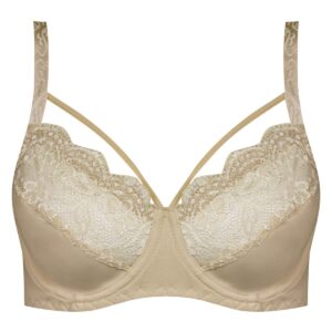 سوتین زنانه ماییلدا مدل فنردار گیپور گلدار هارنس کد 4889 رنگ کرم