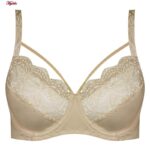 سوتین زنانه ماییلدا مدل فنردار گیپور گلدار هارنس کد 4889 رنگ کرم