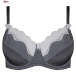 سوتین زنانه لین مدل فنردار گیپور گلدار کد 4680-608 رنگ طوسی