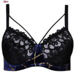 ست شورت و سوتین زنانه کارنا رز مدل فنردار هارنس گیپوردار مخملی کد 4875-2047-3 رنگ آبی