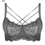 سوتین زنانه کارنا رز مدل فنردار گیپور گلدار هارنس کد 4935-315-4 رنگ طوسی