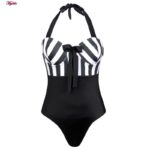 مایو زنانه فیتن مدل راه‌راه فنردار کد 4681-288 رنگ مشکی