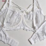 سوتین زنانه کارنا رز مدل فنردار گیپور گلدار هارنس کد 4935-315-4 رنگ سفید