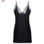 لباس خواب زنانه پاپیلون مدل یقه گیپوری بغل چاکدار کد 4941-1009 رنگ مشکی