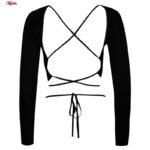 کراپ‌ تی‌شرت آستین بلند زنانه مدل بندی کد 4939-439 رنگ مشکی