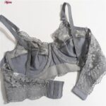 سوتین زنانه کارنا رز مدل فنردار کش پهن گیپوری کد 4934-332 رنگ طوسی