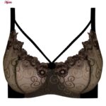 سوتین زنانه پانیذ مدل فنردار گیپوری هارنس دار کد 66394 رنگ قهوه ای