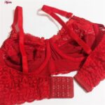 سوتین زنانه کارنا رز مدل فنردار کش پهن گیپوری کد 4934-332 رنگ قرمز