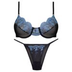 ست شورت و سوتین زنانه فیتن فرخ زادی مدل فنردار گیپور کد 4952-3 رنگ مشکی