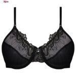 ست شورت و سوتین زنانه فیتن فرخ زادی مدل فنردار گیپور طرح دار کد 4952-7 رنگ مشکی